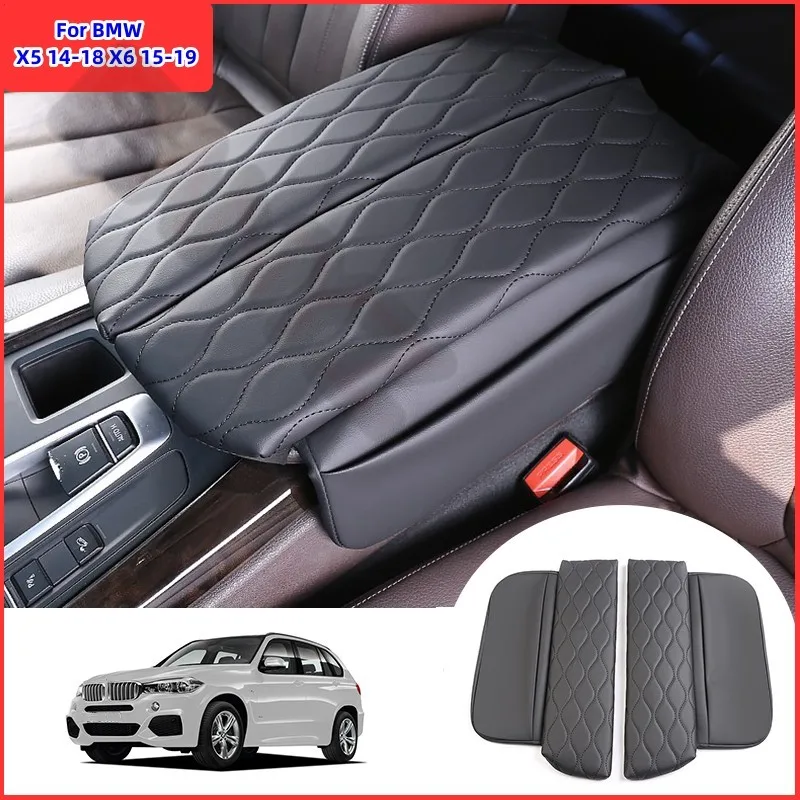 Cubierta de consola central para BMW X5 F15 2014-2018 X6 F16 2015-2019 almohadilla de caja de reposabrazos de coche soporte de codo de cuero suave cojín de reposabrazos