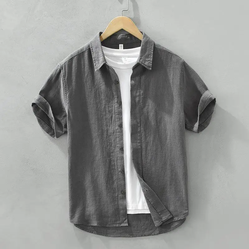 

Summer Men's Thin Small Square Collar Short-sleeved Japanese Retro Literary Casual Handsome Versatile Breathable Shirt Trendy