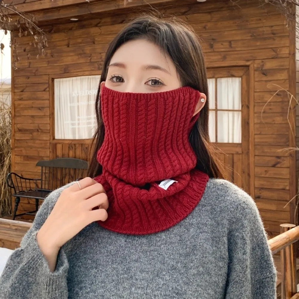 

Versatile Solid Color Winter Scarf Warm Windproof Neck Warmer Multiple Wearing Method Thickened Knitted Face Mask Unisex