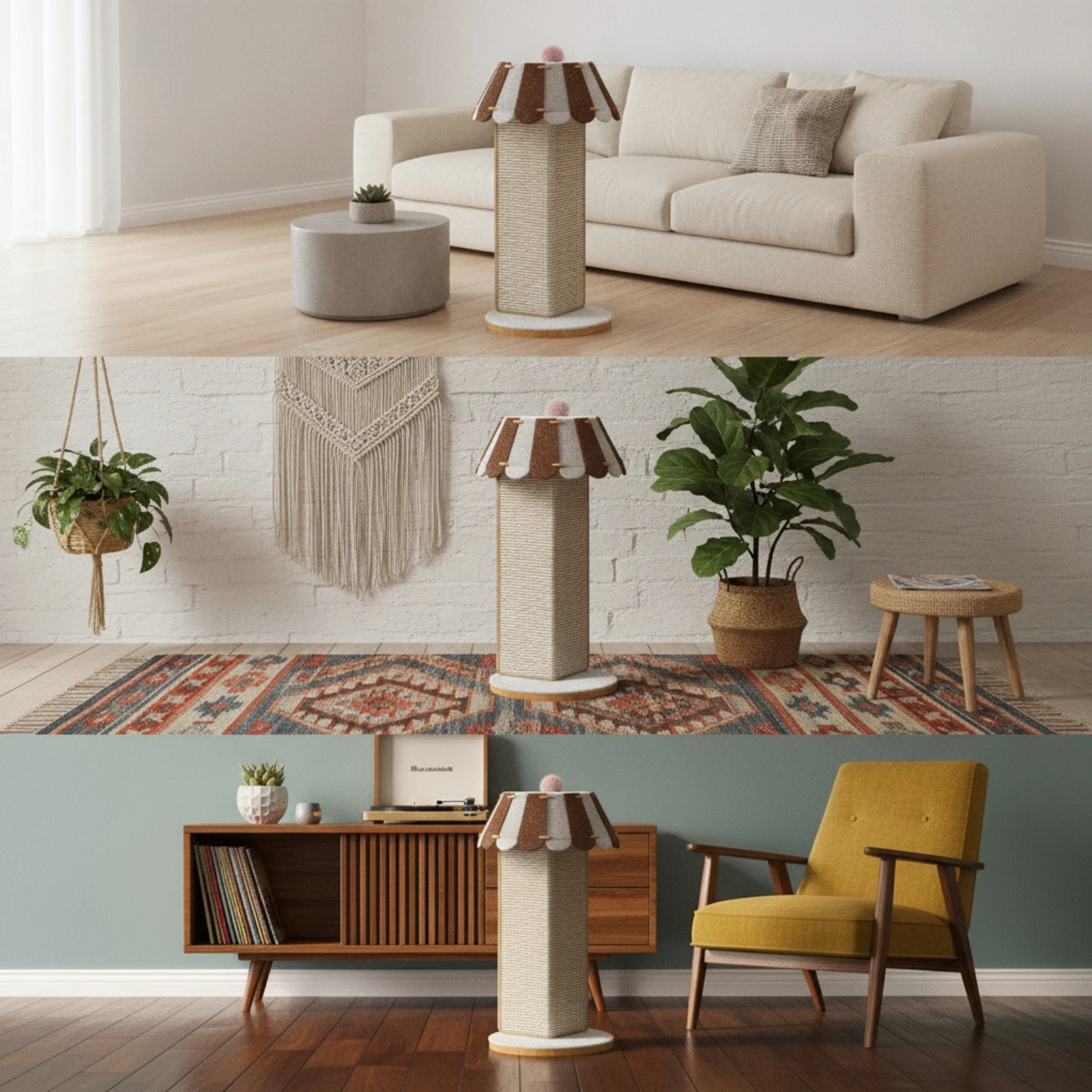 Cat Scratching Post Stable Scratching Post with Fluffy Ball Pet Furniture Space-Saving Neutral for Cats, Living Room, Corner