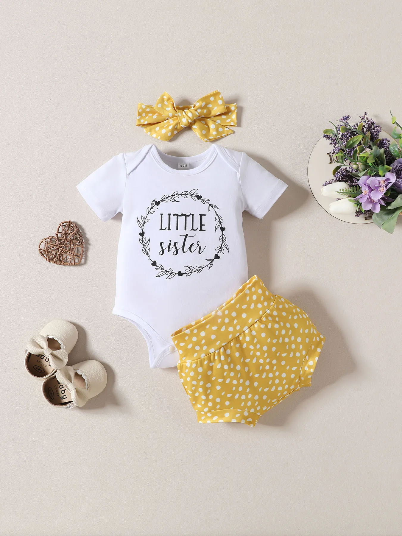 3Pcs Outfits Fashion Summer Newborn Baby Girl Clothes Set Short Sleeve Ruffle Romper Tops Floral Print Shorts Headband Infant