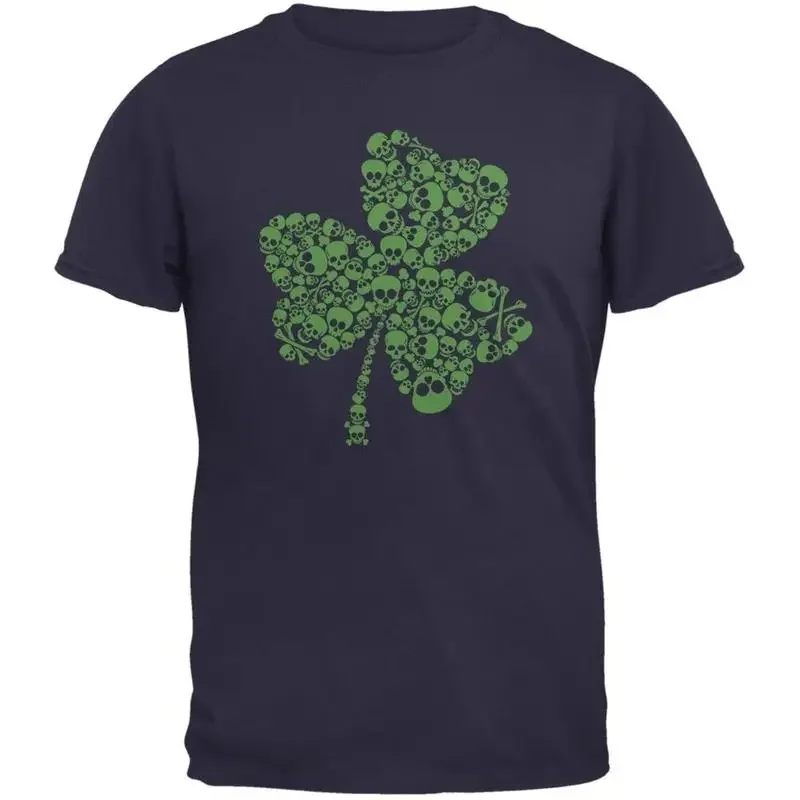 St Patricks Day Skull Shamrock Navy Adult T Shirt
