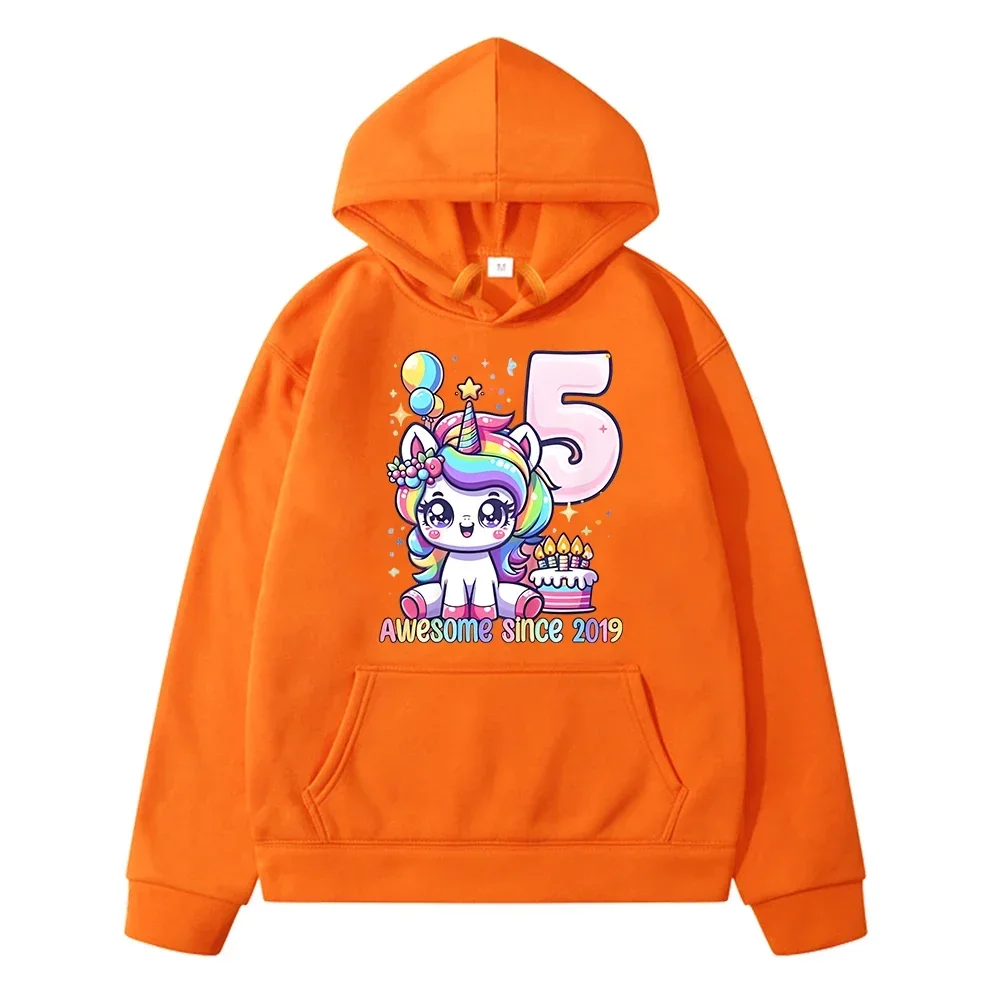 

Happy 5th birthday Kawaii Unicorn Print Hoodies boys Sweatshirt y2k sudadera anime hoodie Fleece pullover kids clothes girls