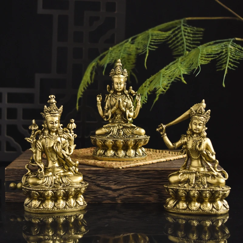 Chinese Mini Buddha Statue Ornaments Four-armed Guanyin Resin Antique Buddhism Entrances Zen Home Feng Shui Decor Accessories