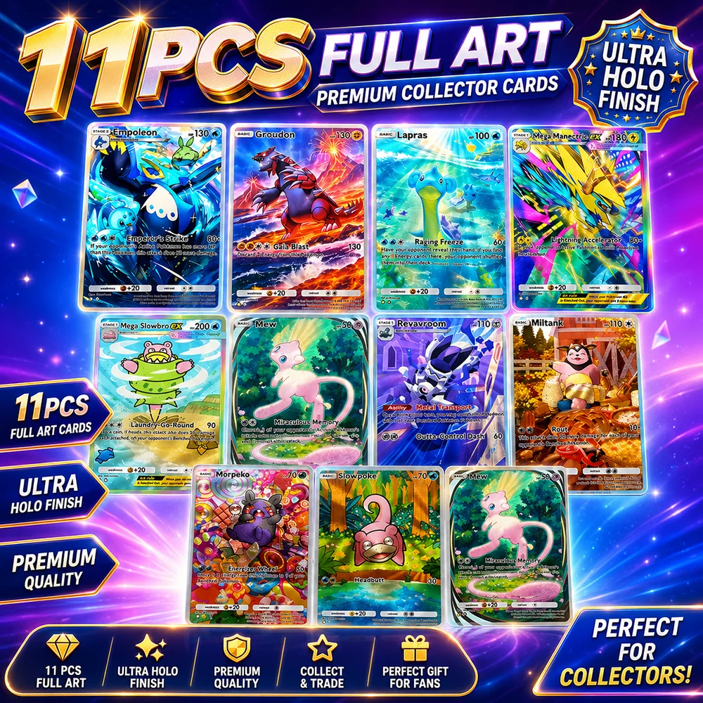 

Anime PTCG 11PCS Full Art Holo Collector Cards Set Lapras Groudon Empoleon Mew Premium Flash Trading Collection Gift Pack