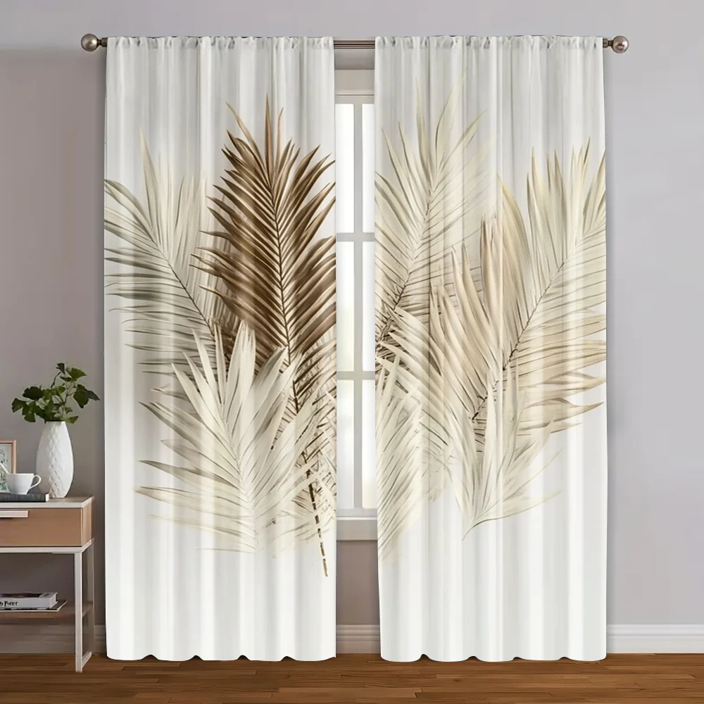 2pcs, Curtain Cloth Spring Curtains&Drapes Brown Palm Polyester (without rod) Decorations For Home Use for Bedroom Living Room