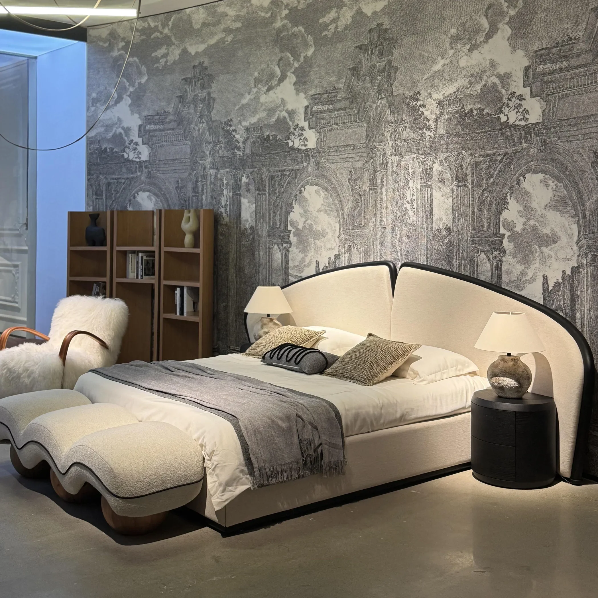 Widescreen bed, bedroom, master bedroom 1.8 meters, large bed, contrasting color design, fabric, double bed