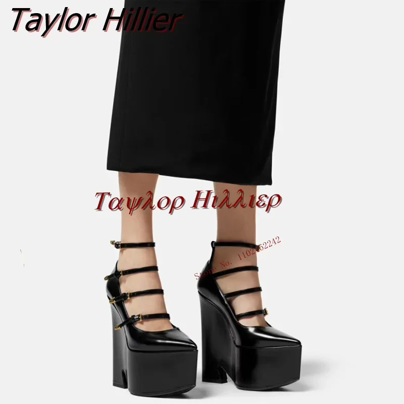 

2023 Spring Summer Satin Buckle Strap Thick-Soled Banquet Shoes Solid Color Sexy All-Match Shallow Mouth Women'S Shoes Large Siz