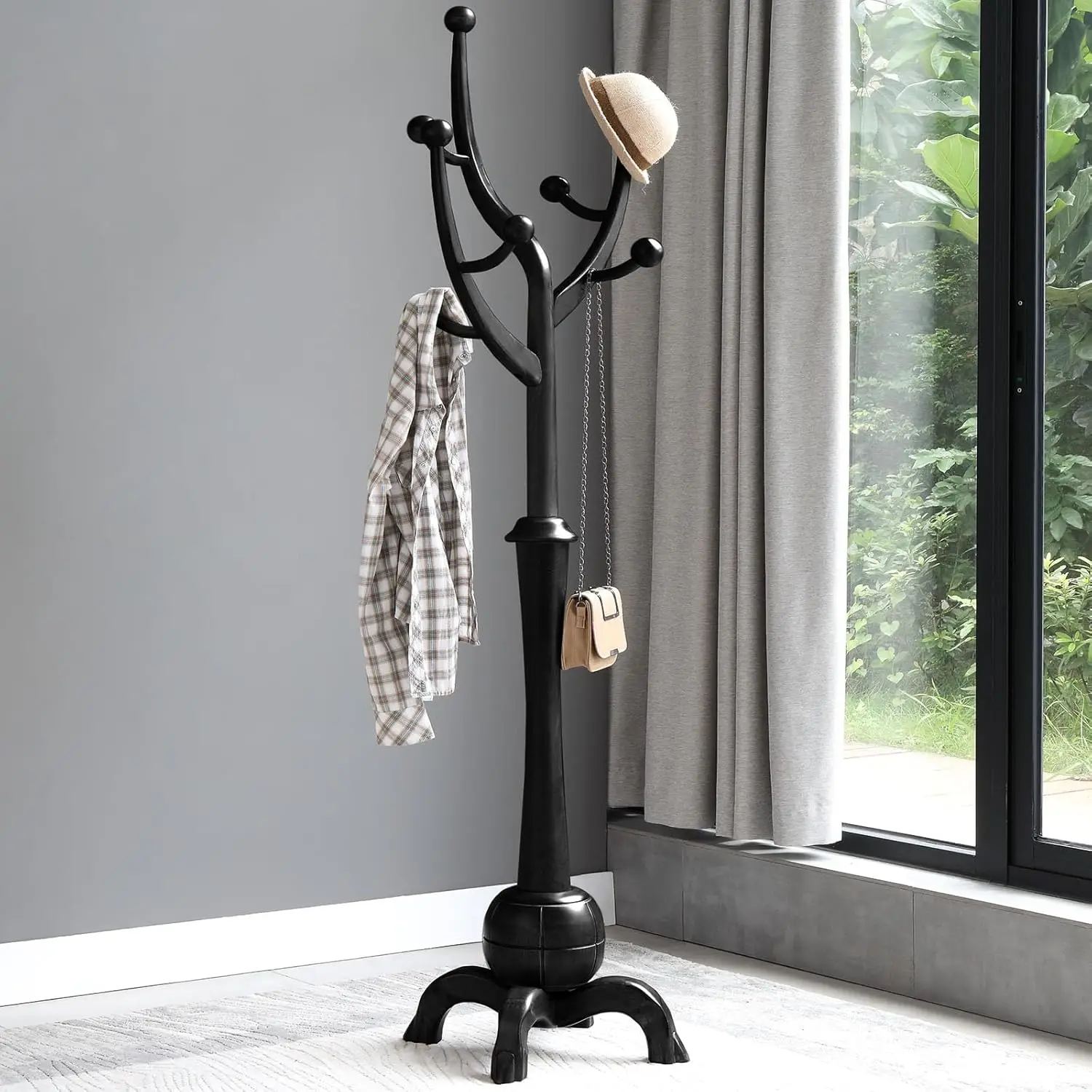 Heavy Duty Coat Rack Freestanding Wood Tree Rack with 8 Hooks, Unique Design Tree Branch-look, Premium Coat Tree Clothes Hanger