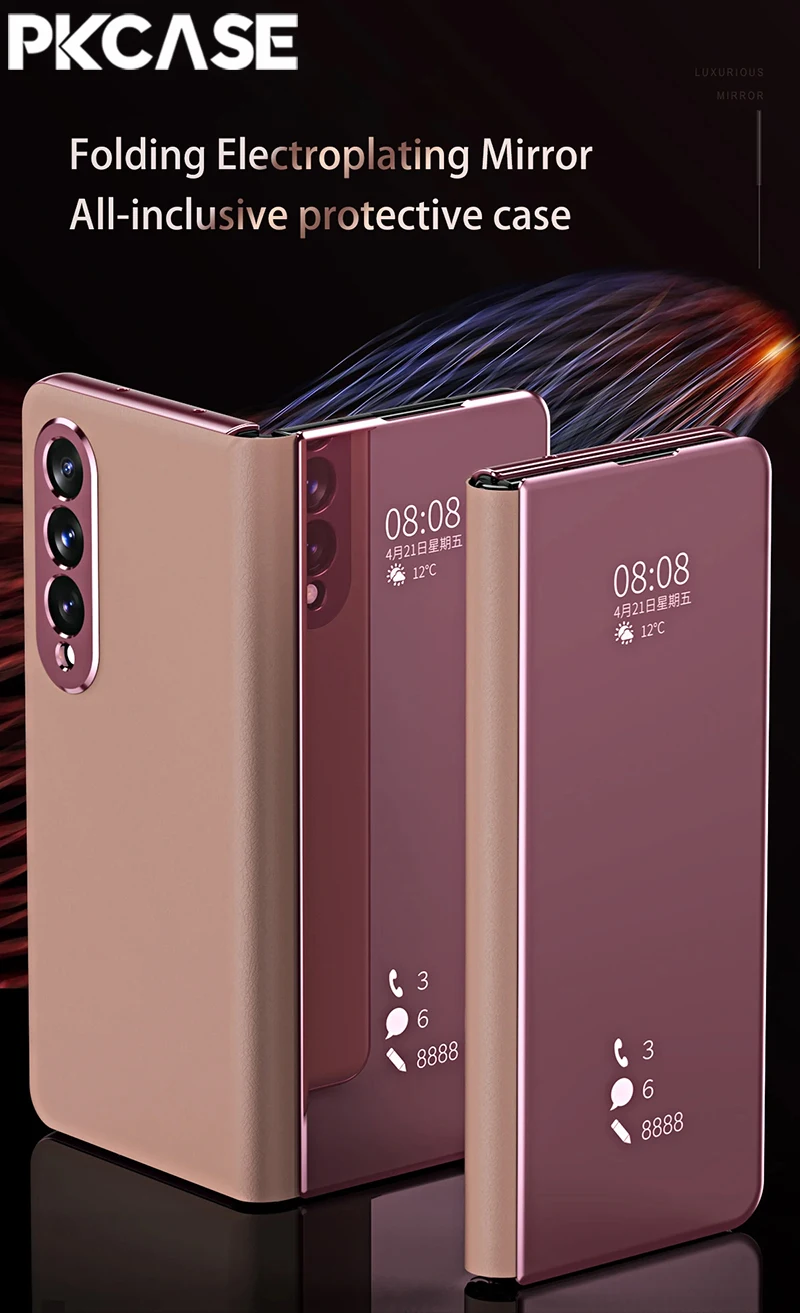 PKCASE Smart Mirror Flip Handyhülle für Samsung Galaxy Z Fold 8 Ultra Z Fold 7 Z Fold 6 Z Fold 5 Z Fold 4 Z Fold 3 Lederhülle – Detail 1