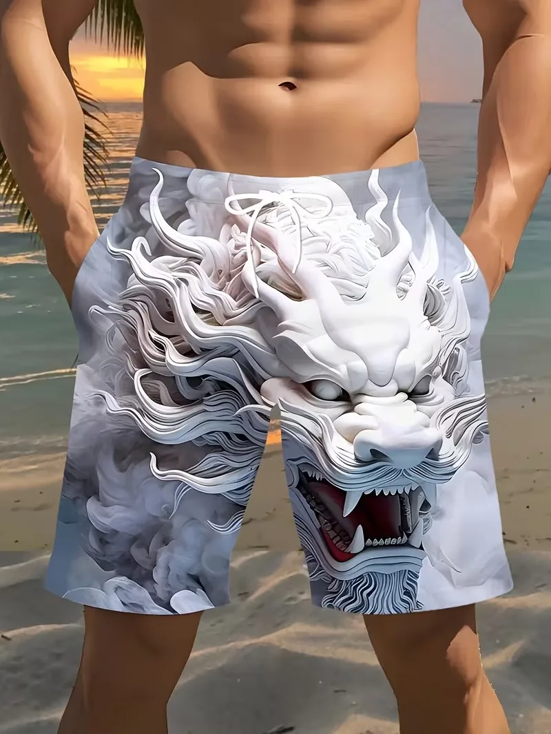

Men's Dragon Print Beach Shorts Quick Dry Loose Drawstring Board Shorts Summer Casual Hawaiian Swim Trunks Vacation Shorts
