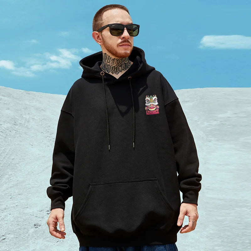Abfer Winter Hoodie Cartoon Lion Print Fleece Hoodies Sweatshirts Streetwear Men Hip Hop Hoodie Casual Pullover Hooded Male Tops