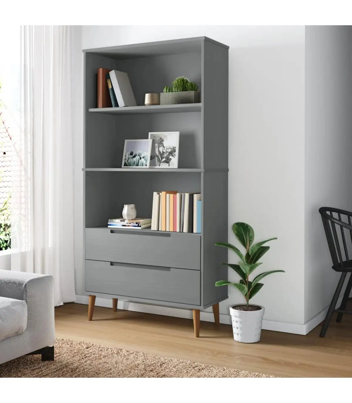 Solid Pine Grey 85x35x170,5 cm Bookcases & Shelves