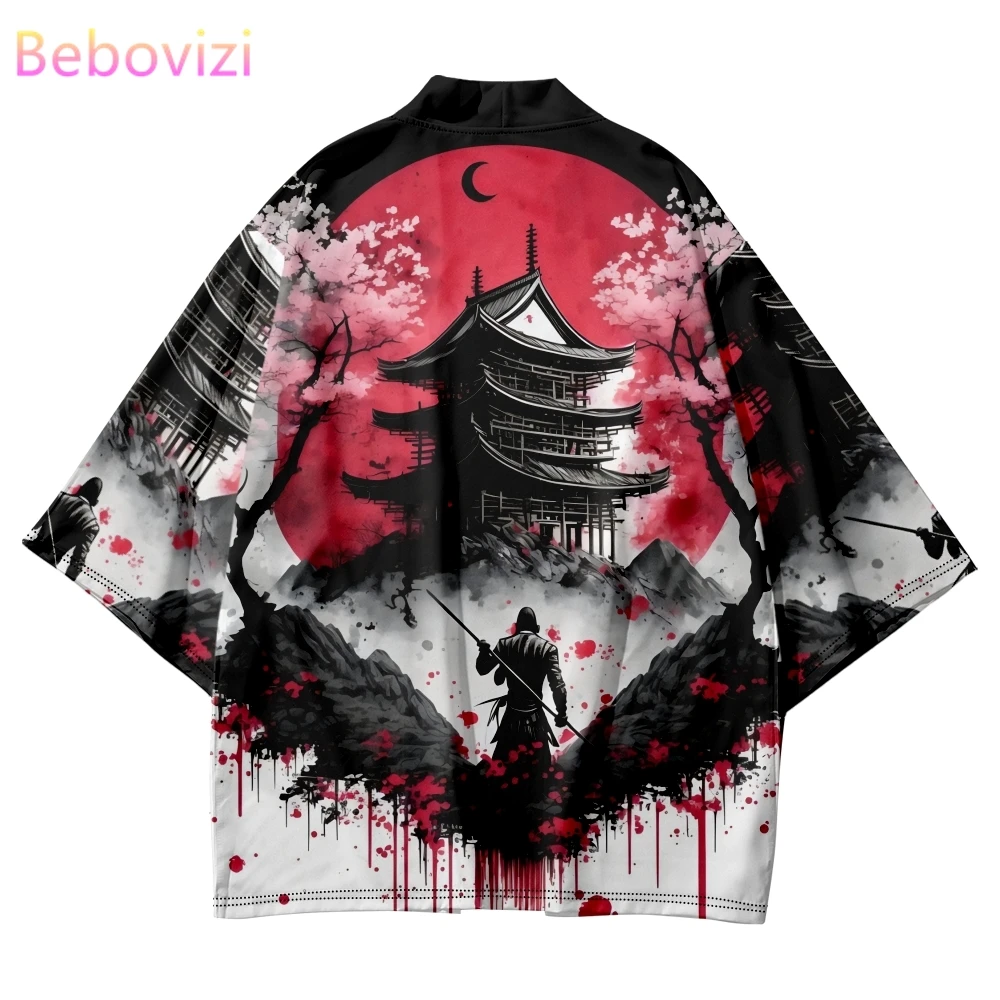 Nuovo arrivo Harajuku stile giapponese Anime edificio antico stampa tradizionale Kimono uomo Cardigan Yukata camicie Cosplay Haori