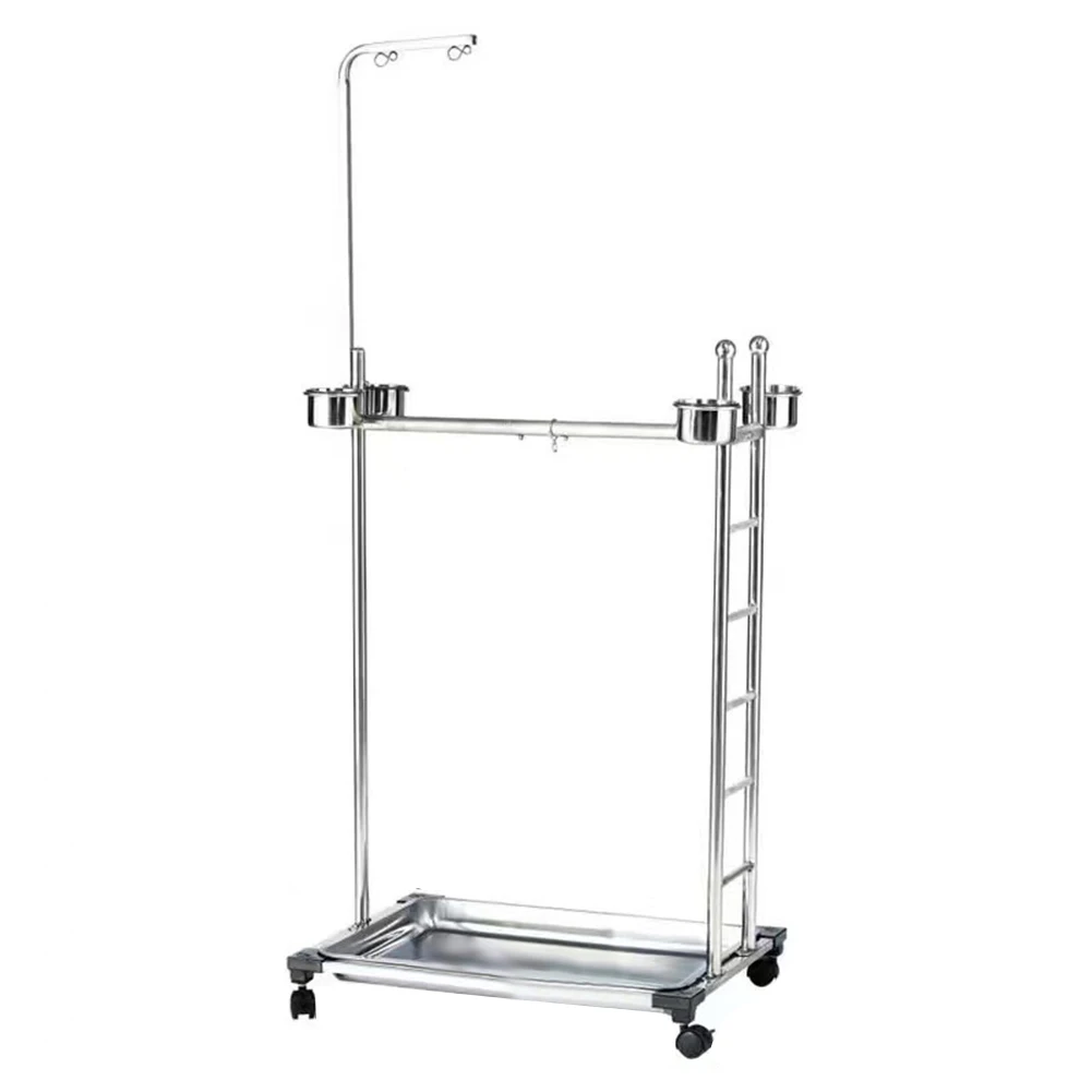 

Metal Parrot Stand with Feeding Bowls Parrot Play Stand with Wheels Parrot Training Perch Stand Stainless Steel for Parrot Bird