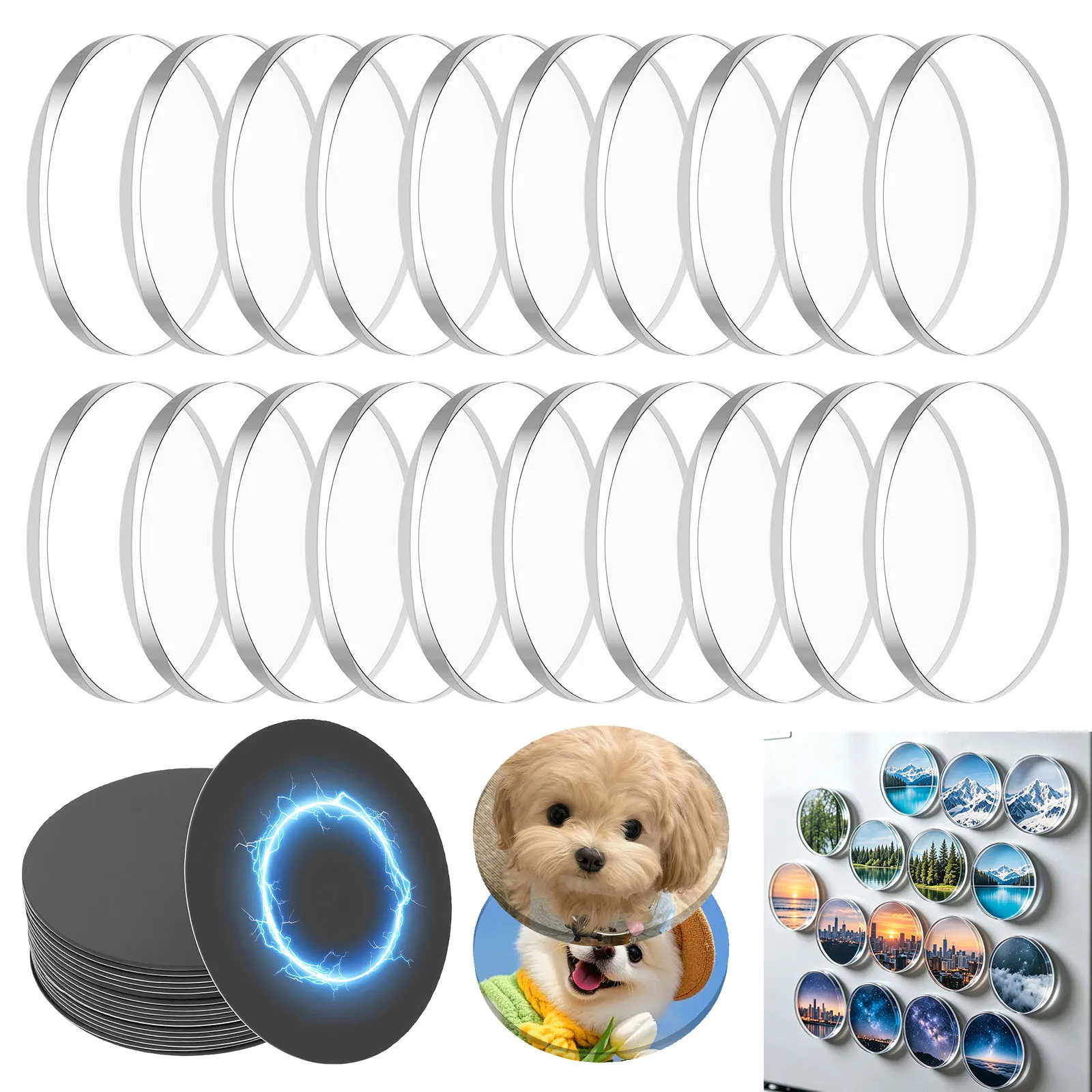 20 Pcs DIY Fridge Magnet Acrylic Handmade Magnetic Refrigerator Sticker with Double Sided Adhesive Clear Fridge Magnet for Home