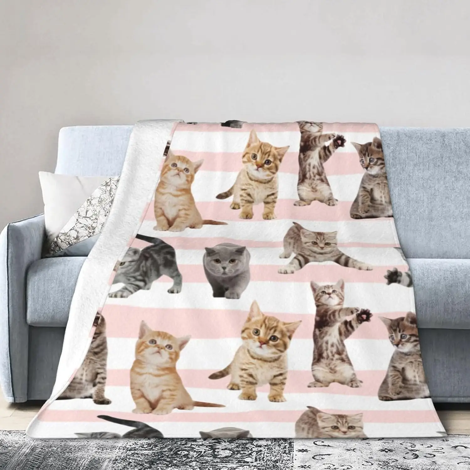 Super Soft Cat Lover Flannel Throw Blanket Fleece Plush Cozy Winter Couch Decor Gift for Kitten Cat Mom Boy Best Friends Bed Thr