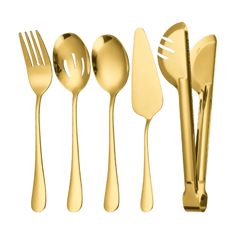 Heavy Duty Public Food Utensil Set Stainless Steel 5 Pieces Large Size with Serving Spoons and Ladles for Food Service Areas