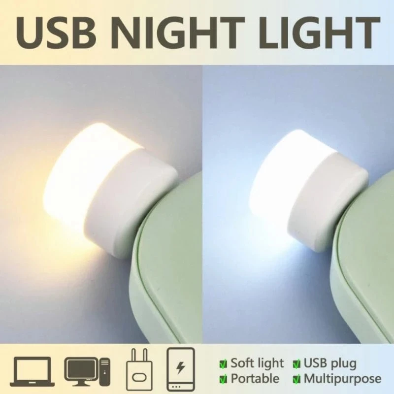 10PCS Mini USB Plug Lamp Portable 5V Eye Protection Book Light per Computer Mobile Power Charging USB piccola luce notturna a LED