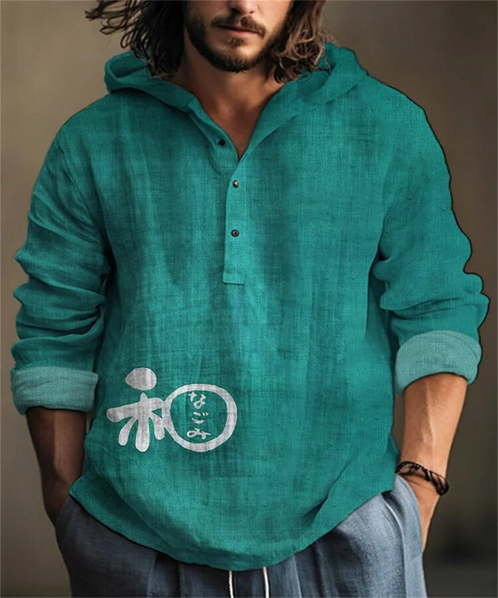 New 3D Printed Fashion Pattern Hawaiian Shirt Men\'s Hooded Shirt Casual Loose Buckle Pullover Linen Street Men\'s Tops