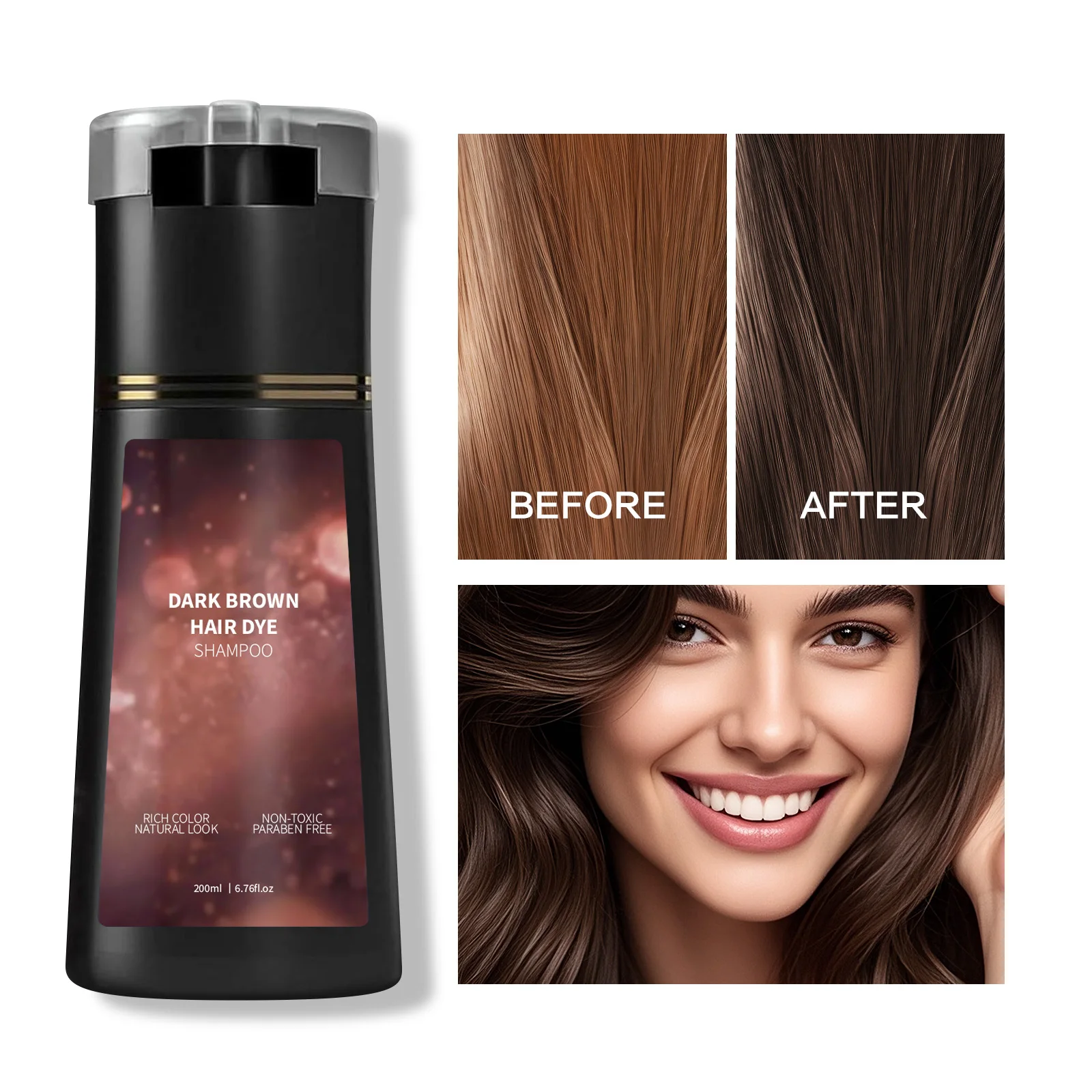 

200ml Black Hair Color Cream Organic Natural Ginger Essence Covers White Gray Dye Hair Shampoo Shiny For Women Men