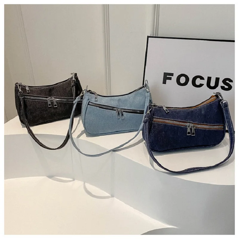 Underarm Bag Denim Fashion Solid Color Casual Bag 2024 Trendy Multifunctional Ladies Handbag Large Capacity Shoulder Bag