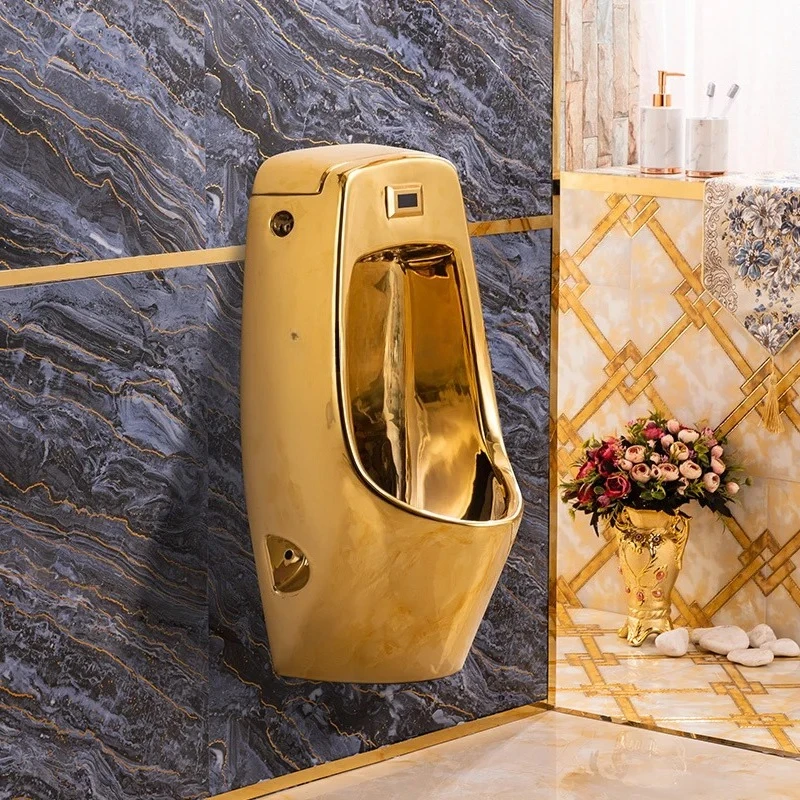 

Wall-mounted gold urinal integrated intelligent induction flushing urinal electroplated gold men's urinal