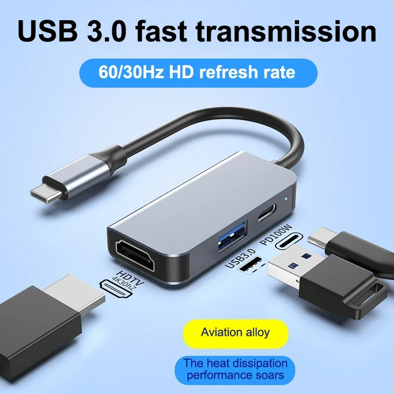 Docking Station 3In1USB HUB Multi Splitter 4KType C To -compatible USB3.0Docking Station Laptop Adapter For MacBook IPad Samsung