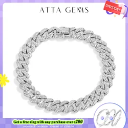 ATTAGEMS DVVS1 Full Moissanite Cuba Chain for Man Women 925 Sterling Silver 18k Gold Plated Hip Hop Tennis Bracelet Fine Jewelry