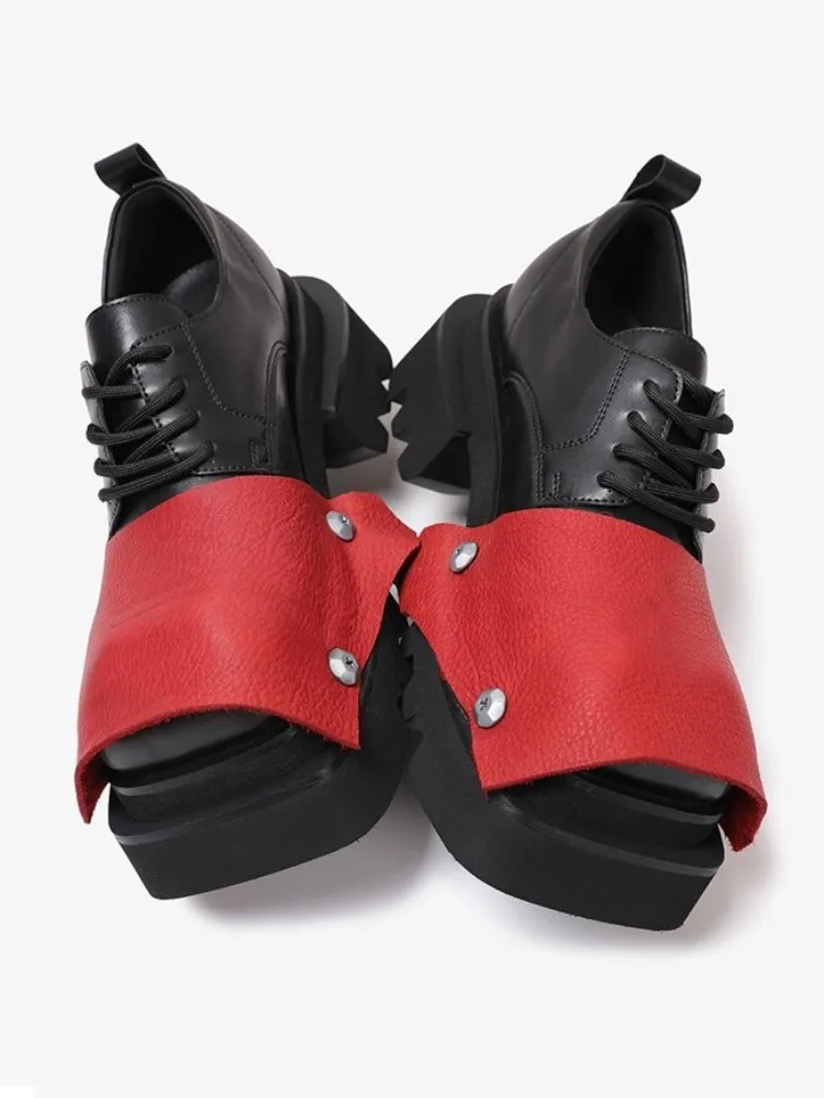 Designer Mens Platform Derby Shoes Square Toe Spliced Personality Dress Shoes Gothic Punk Casual Height Increasing Shoes Male