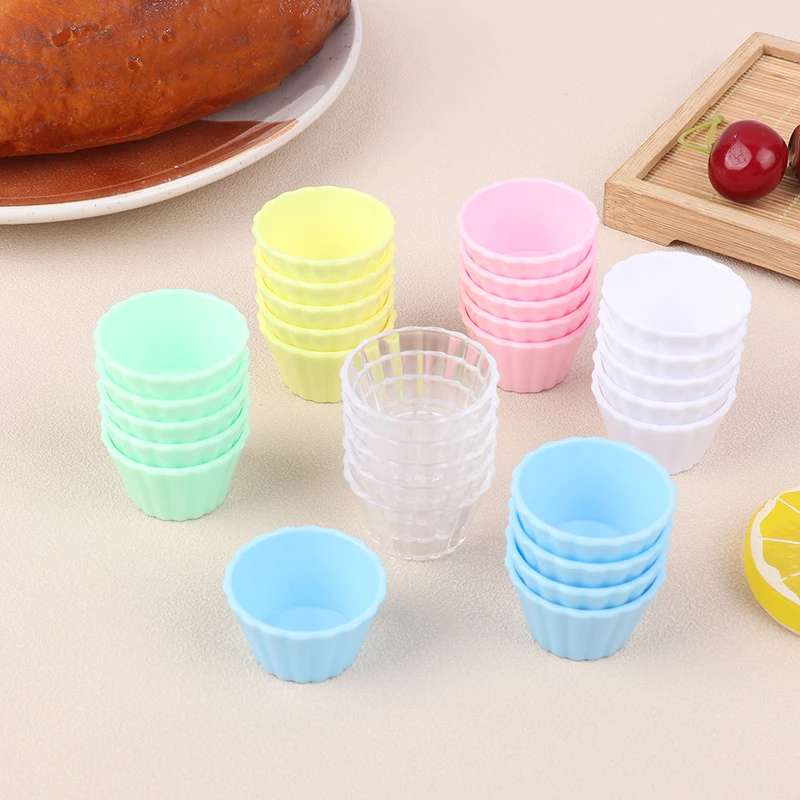 5Pcs Dollhouse Mini Egg Tart Cups Simulation Cake Cup Model Kitchen Accessories For Dolls House Decor Kids Pretend Play Toys