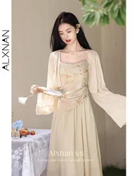 ALXNAN Long Sleeve Shirt for Women 2024 Summer New Casual Loose V-neck Cardigan Solid Cropped Folds Woman Tops Clothing L35330SY