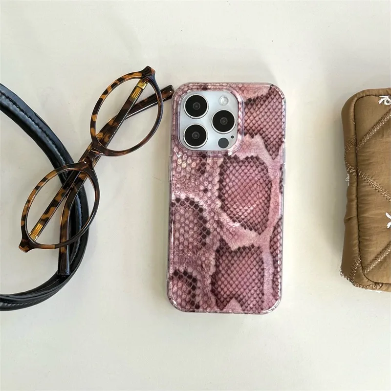 

Snake Skin Pattern Phone Case For iPhone 16,15,14,13,Pro,MAX Pink Matte Silicone Cover