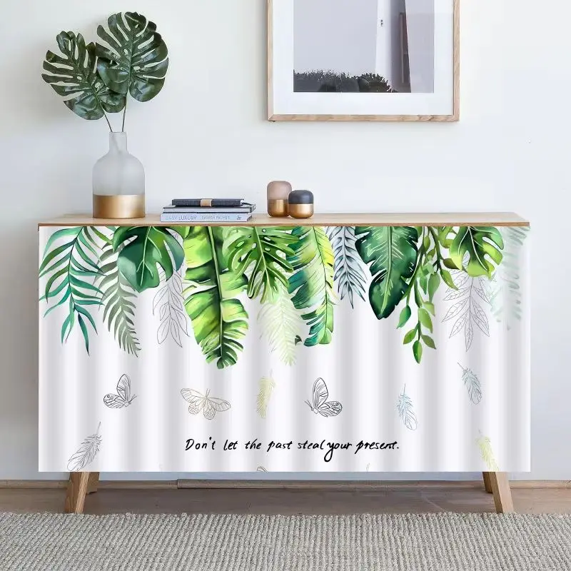 VIKAMA Single Magic Tape Counter Curtain Tropical Monstera Butterfly Quote Print No Drill Dust Cover Entryway Cabinet Home Decor