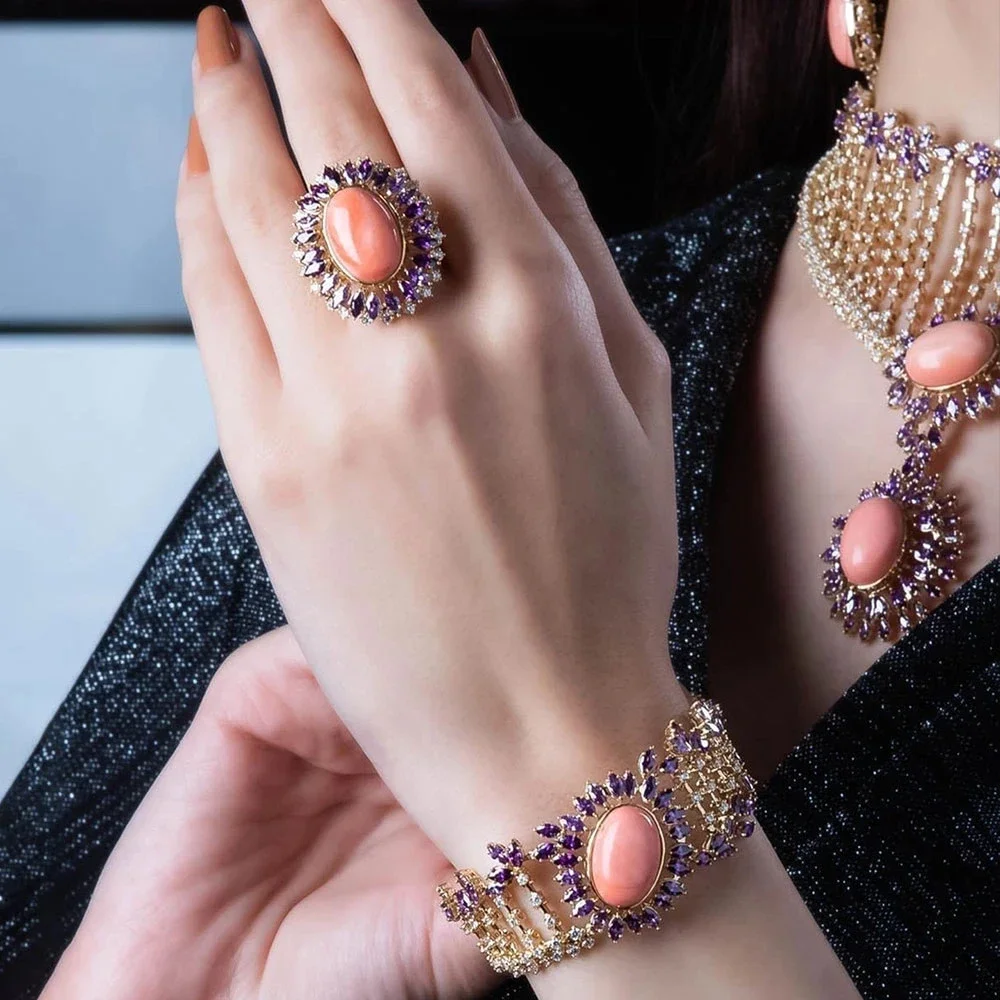 

Soramoore Роскошное оригинальное ожерелье, серьги, браслет, кольцо, комплекты ювелирных изделий для нобелевских женщин, свадебное ожерелье с кубическим цирконием, высокое качество