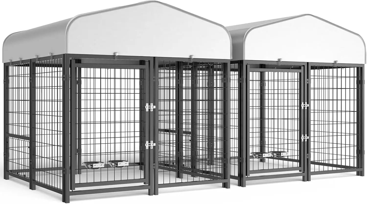 2PCS Outdoor Dog Kennel Outside Run with Doggy Door Bowls&Roof 5x5x5 Large Dog Kennels Pens Outside for Medium/Large