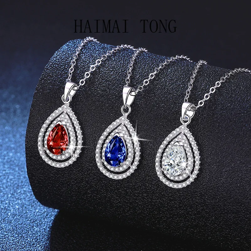 

HAIMAITONG PT950 Platinum Cultivation Emerald Angel Tears Moissanite Necklace Ruby Sapphire Necklace Wholesale