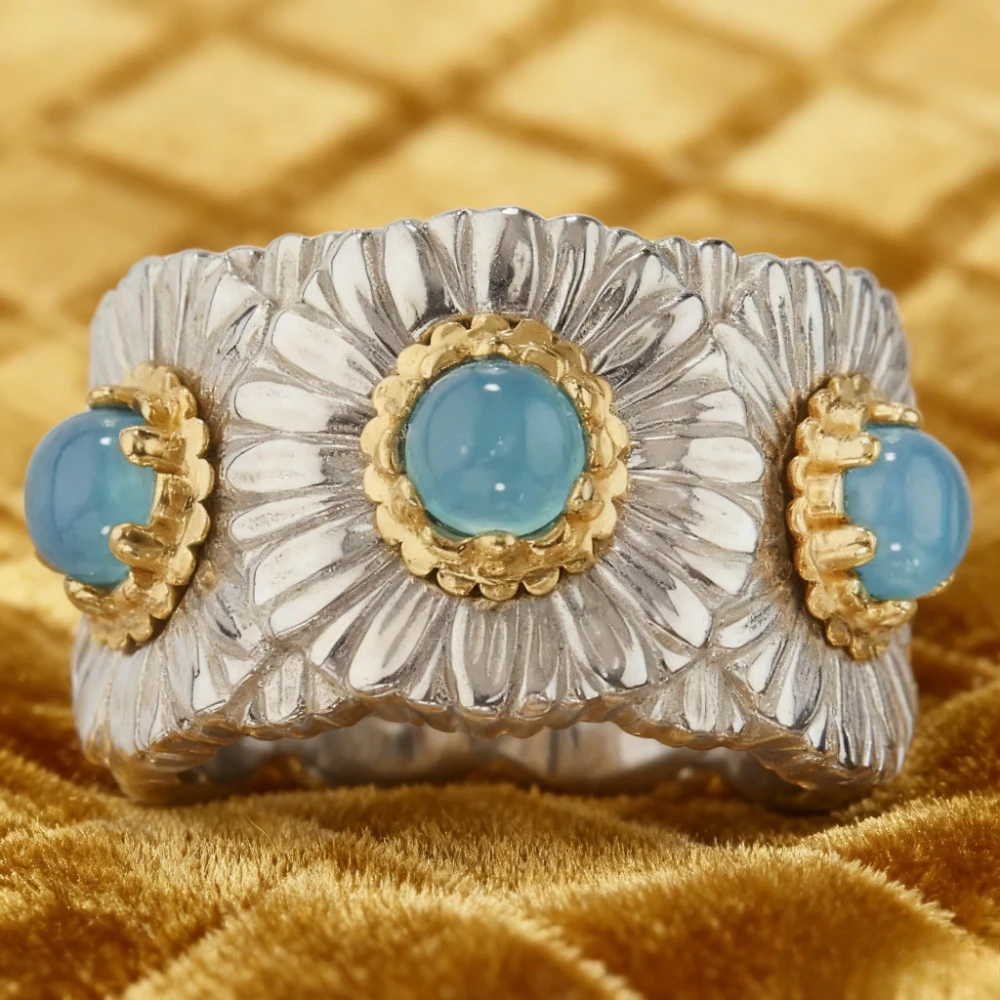 

Fashion Jewelry Vintage Cabochon Aquamarine Wedding, Engagement & Cocktail Flower Rings, Fine Jewelry for Wholesale