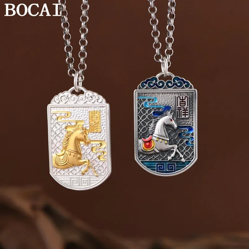 

BOCAI NEW S999 Стерлингового Серебра Винтаж Капельное Масло Молоток Узор Простой Серебряный Позолоченный Подвеска Кода