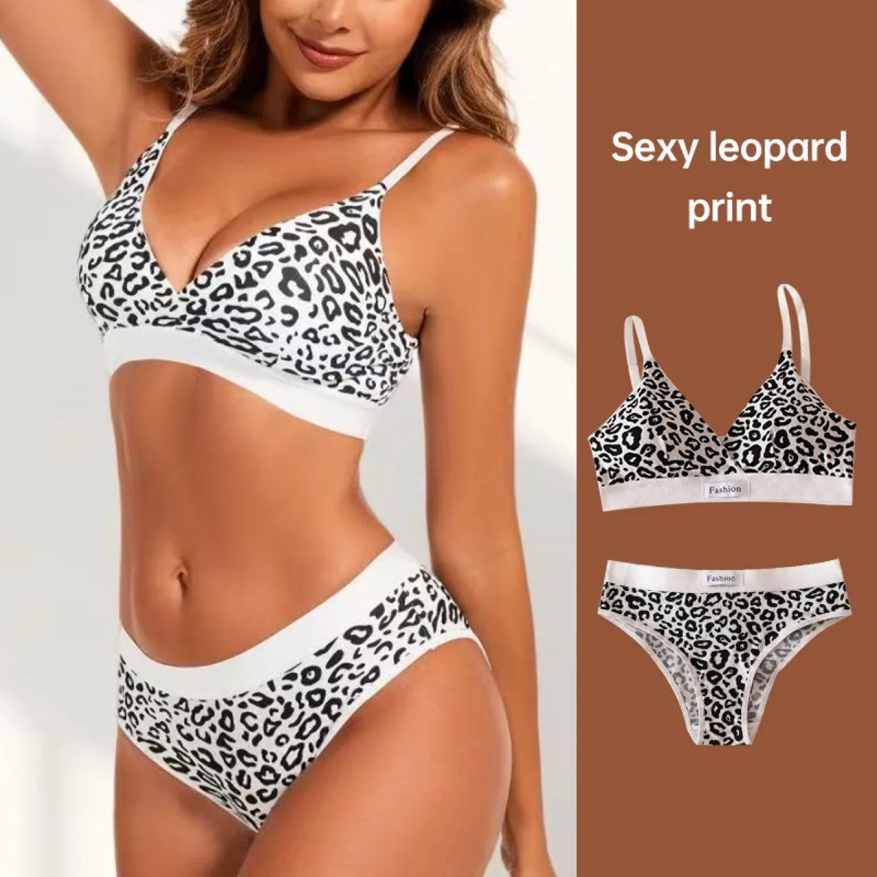 

Adjustable Strap Bra Backless Sexy Leopard Print Bra Seamless Wirefree No-Trace Comfort Bra French Style Sexy Brassiere