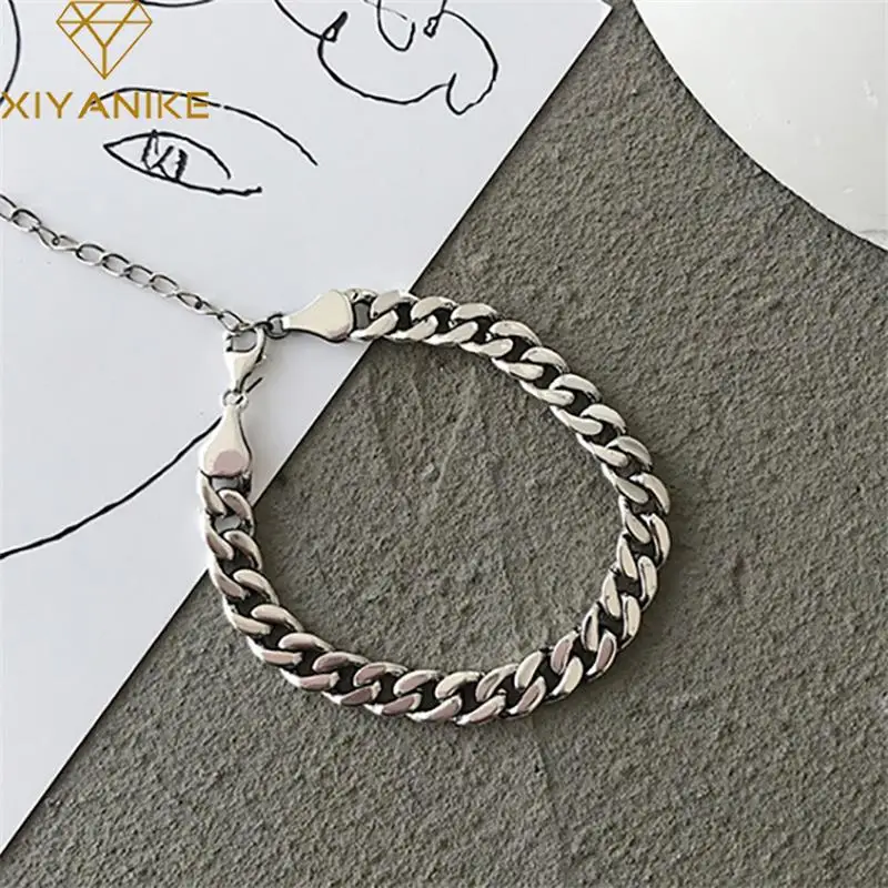 XIYANIKE Vintage Thai Silver Chain Bracelet For Men Women Girl Hip Hop Fashion New Jewelry Couple Gift Party pulseras mujer