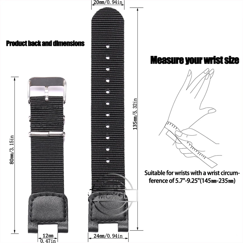 24mm Premium Nylon Strap For Casio SGW100B GW-3000B PAS-400B PAW1300 Men's Sport Replacement Leather Watch Band Accessories