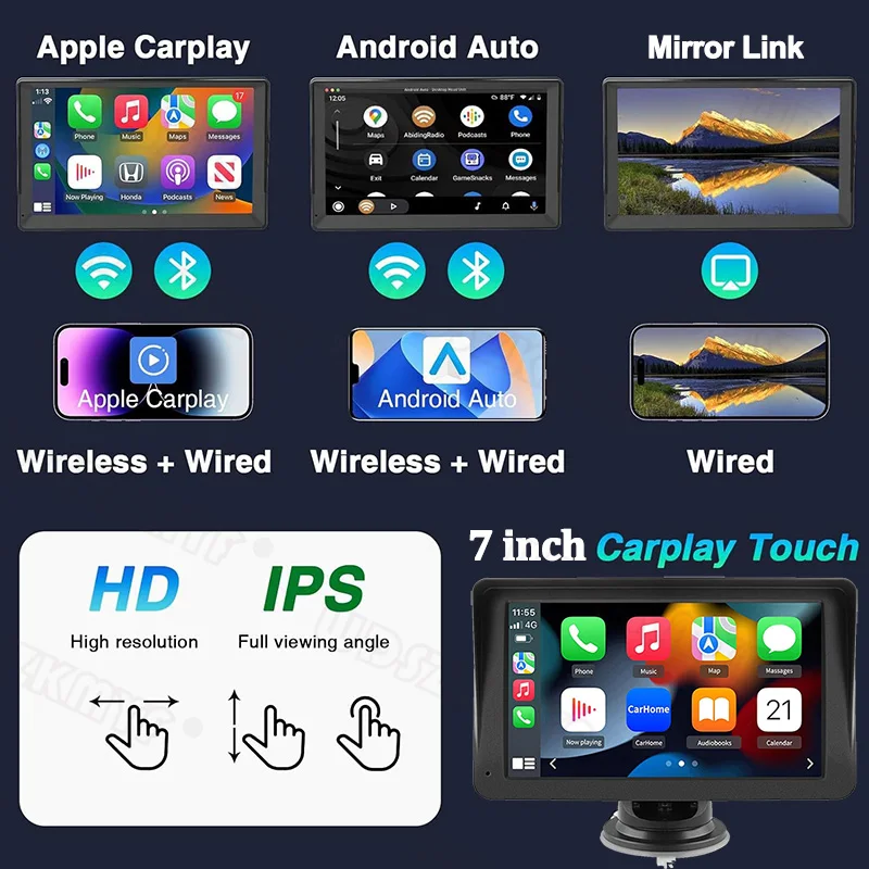 7Inch Universal Car RadioWireless Carplay Android Auto Automotive Multimedia Video Player Touch Screen AUX Rear View Camera 32G