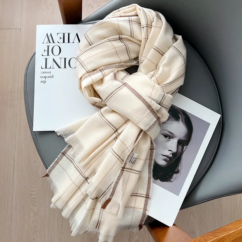 

Осенне-зимний шерстяной клетчатый шарф для студенток, универсальный клетчатый теплый шарф на шею, нежный и элитный, верхняя одежда Sha