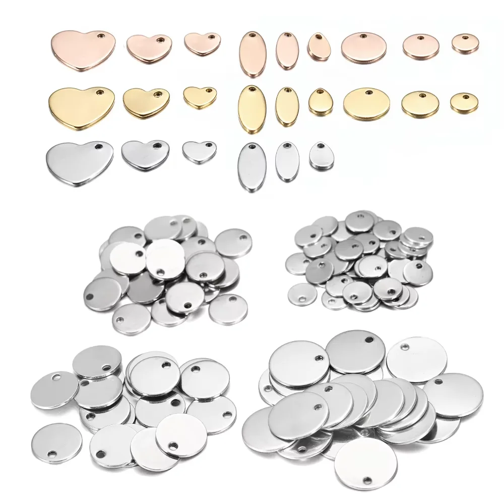 

10-50Pcs Gold Stainless Steel Customized Dog Tag Heart-Shaped Oval Blanks Charm Pendant Charms For DIY Jewelry Making Supplies