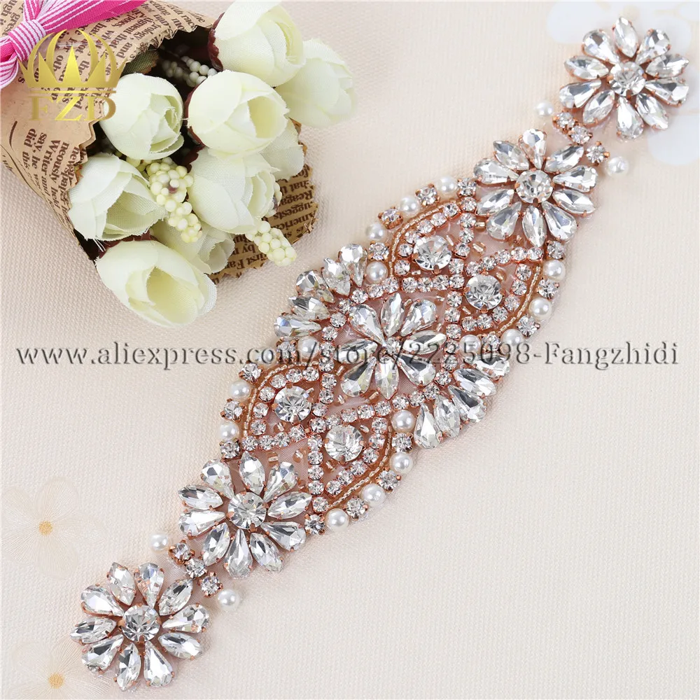 (1piece)Handmade Sew Iron on Diamante Clear Beaded Crystal Rhinestone Applique Patch for Wedding Dresses DIY Crystal Bridal Belt