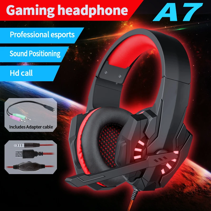 

SW-G830 Professional Headband Gaming Headset HiFi Stereo Sound Mute Wired RGB lighting Headset USB with Mic Breathing Lights