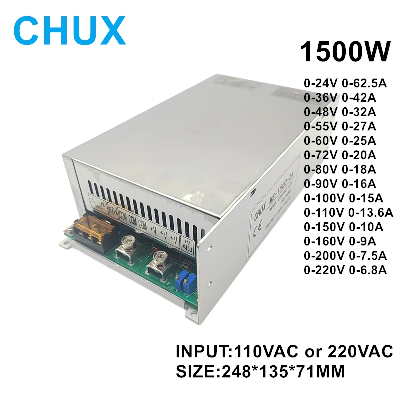 CHUX  1500W Adjustable Switching Power Supply DC 24V 36V 48V 60V 72V 80V 90V 100V 110V 200V 220V DC LED Power Supplies