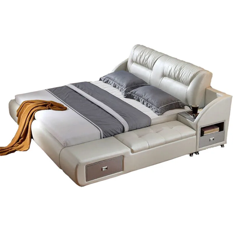 

For Factory Wholesale Newly Design Double Leather Box Bed for Wooden Frame Queen Size Bed Set Master Bedroom Room Furniture