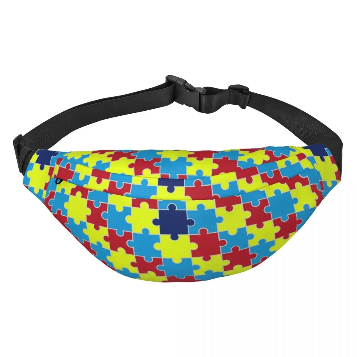 Custom Autism Awareness Blue Puzzle Piece Pattern Fanny Pack Camping Men Women Sling Crossbody Waist Bag Phone Money Pouch